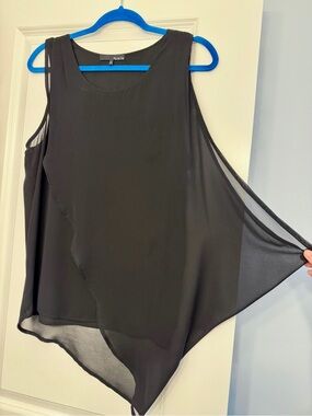 Ro&De Semi Sheer Asymmetrical Sleeveless Draped Top
